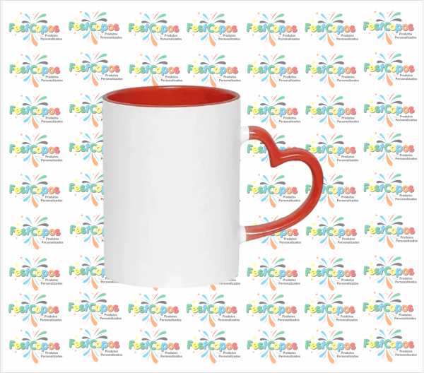 CANECA DE PORCELANA 325 ML ALÇA CORAÇÃO INTERNO VERMELHO