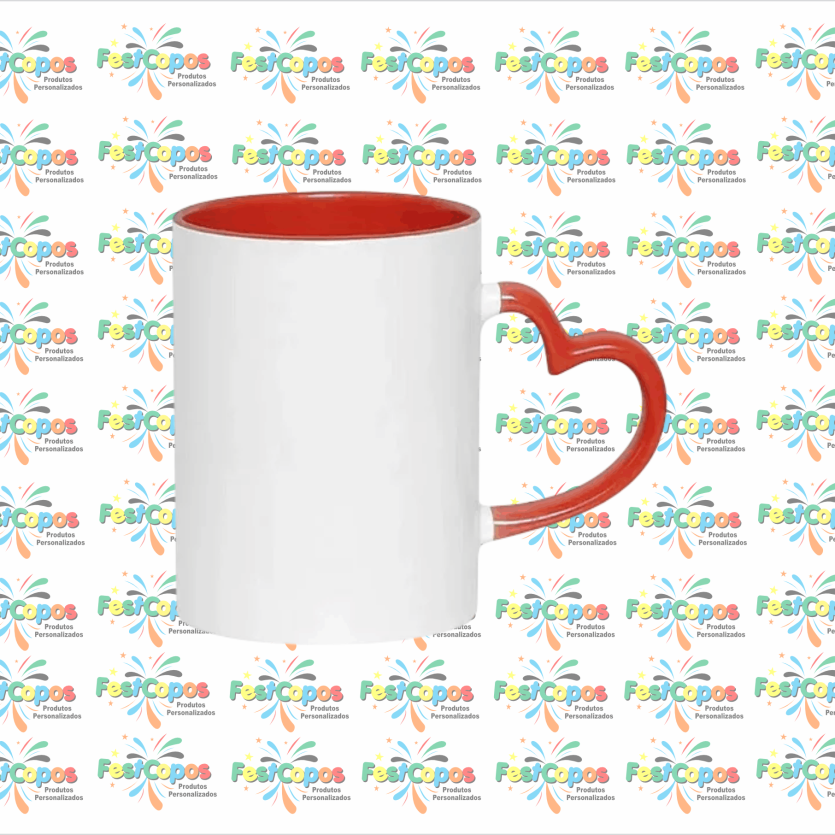 CANECA DE PORCELANA 325 ML ALÇA CORAÇÃO INTERNO VERMELHO