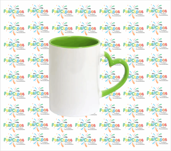 CANECA DE PORCELANA 325 ML ALÇA CORAÇÃO INTERNO VERDE