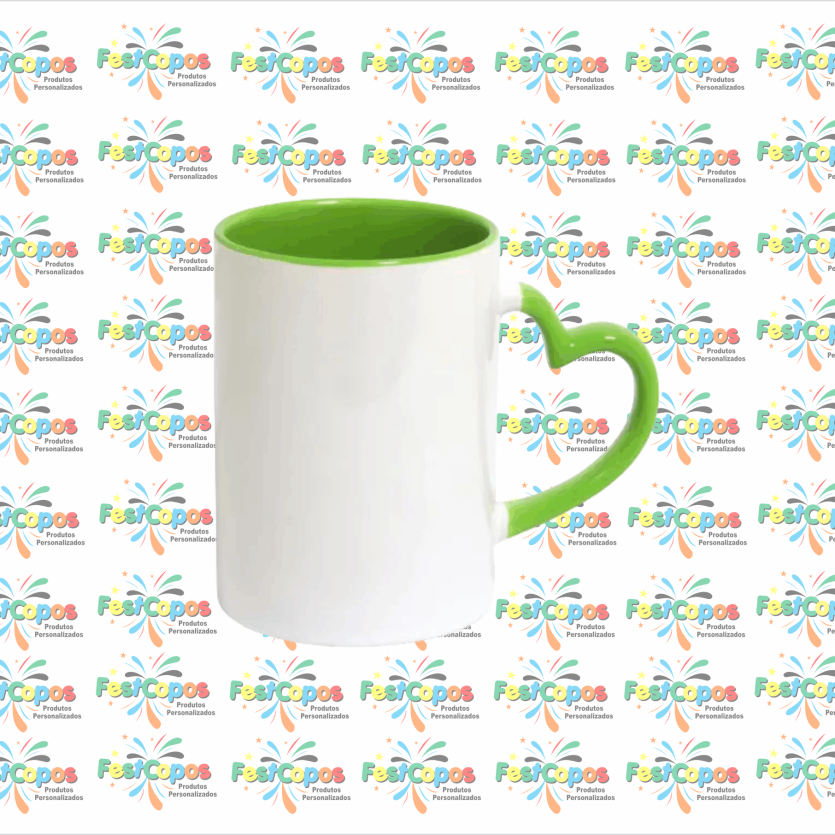 CANECA DE PORCELANA 325 ML ALÇA CORAÇÃO INTERNO VERDE