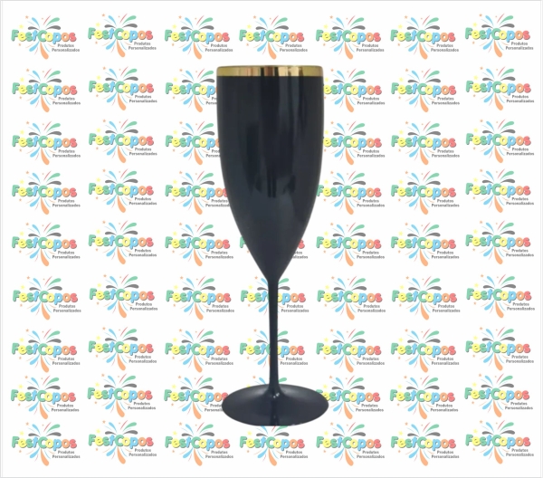 TAÇA 190 ML PRETA COM BORDA DOURADA