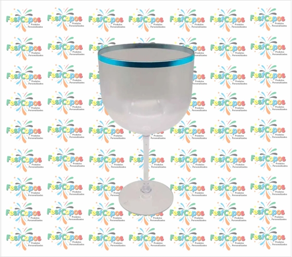 TAÇA DE GIN 550ML TRANSPARENTE COM BORDA AZUL