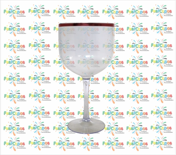 TAÇA DE GIN TRANSPARENTE COM BORDA VERMELHA