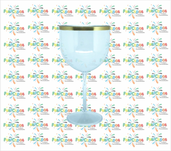 TAÇA DE GIN 550ML AZUL CRISTAL  COM BORDA DOURADA