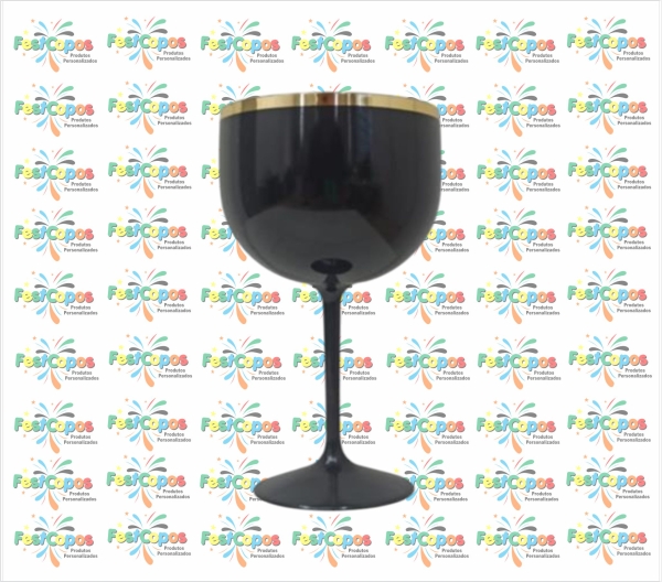 TAÇA DE GIN PRETA COM BORDA DOURADA