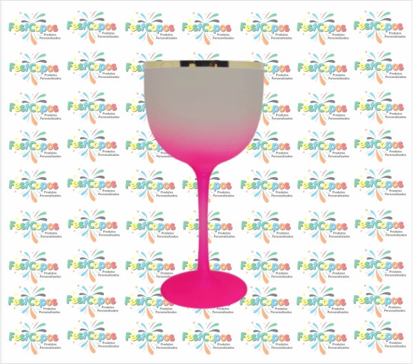 TAÇA DE GIN DEGRADÊ PINK COM BORDA DOURADA